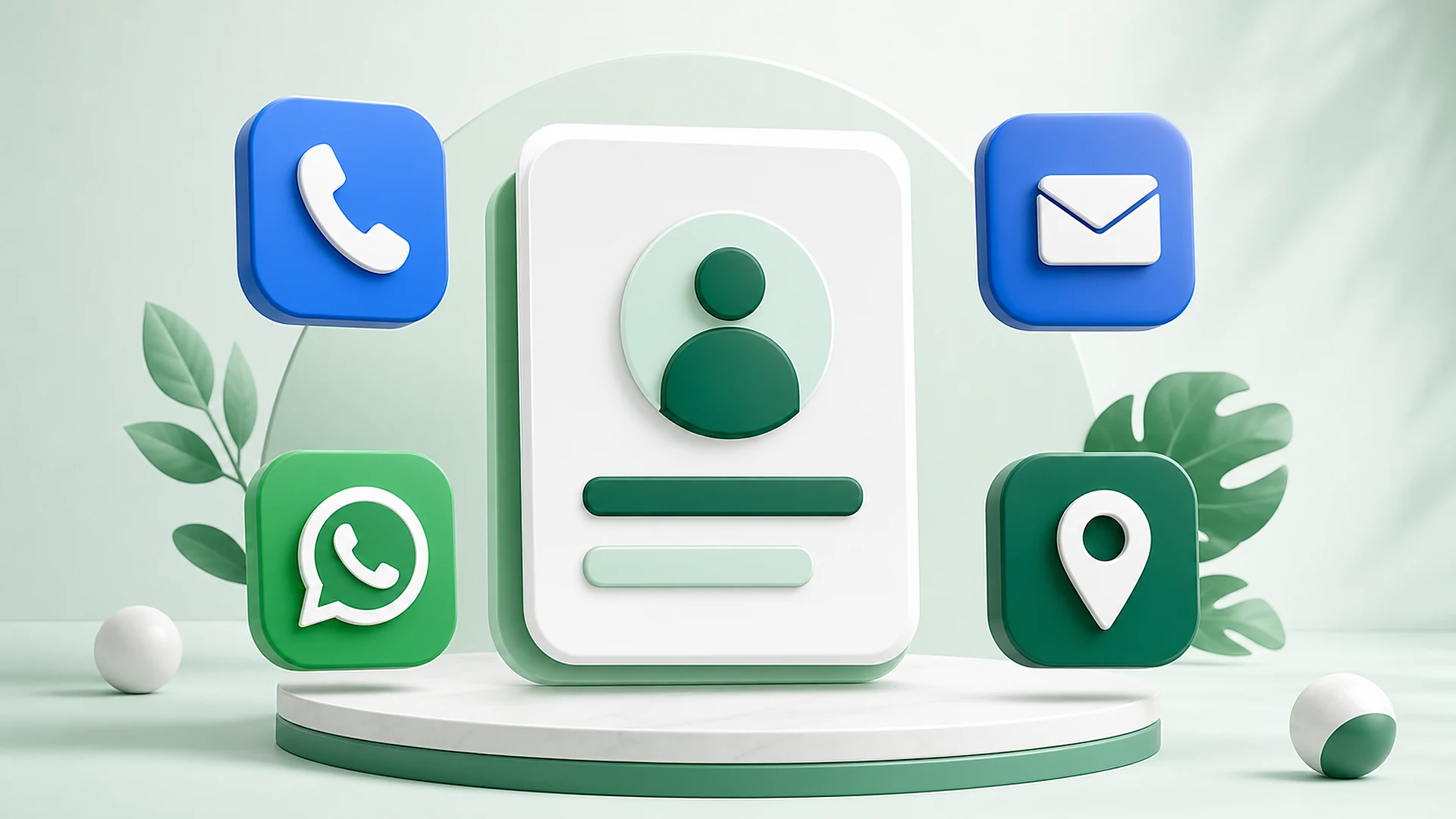 Scheda contatto con azioni dirette per chiamare, inviare WhatsApp, email e aprire la posizione